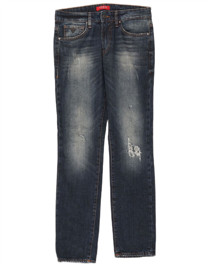 Guess Женские потертые узкие джинсы W30 L32 Синие хлопковые