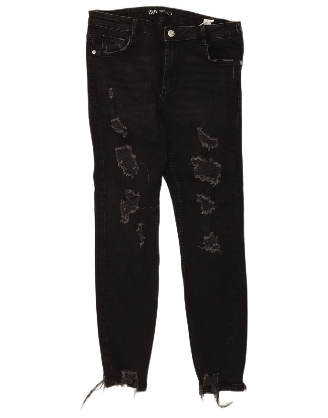 Женские потертые узкие джинсы Zara EU 40 Medium W30 L27, черный хлопок
