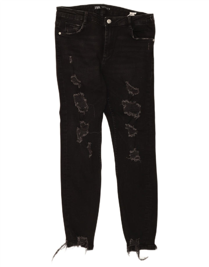 Женские потертые узкие джинсы Zara EU 40 Medium W30 L27, черный хлопок