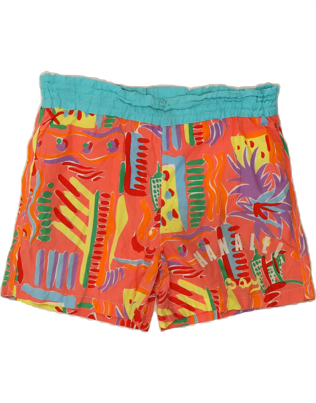 BELFE Mens Graphic Swimming Shorts 2XL Red Geometric Vintage Belfe and Second-Hand Belfe from Messina Hembry 
