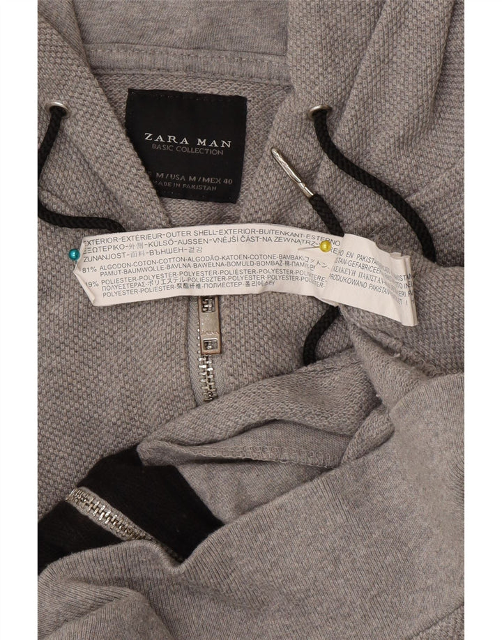 Мужской свитер с капюшоном на молнии Zara среднего серого цвета, хлопок