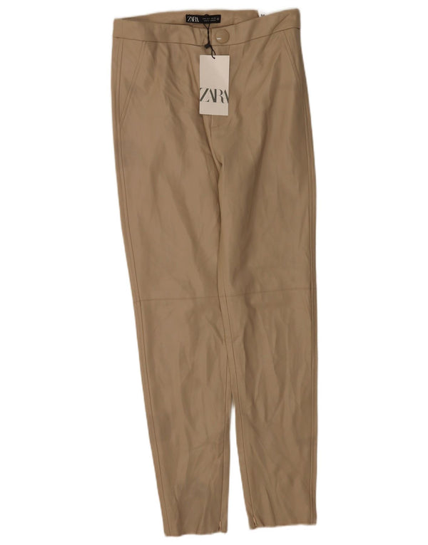 Женские леггинсы из искусственной кожи с высокой талией Zara, средние W28 L27, бежевые