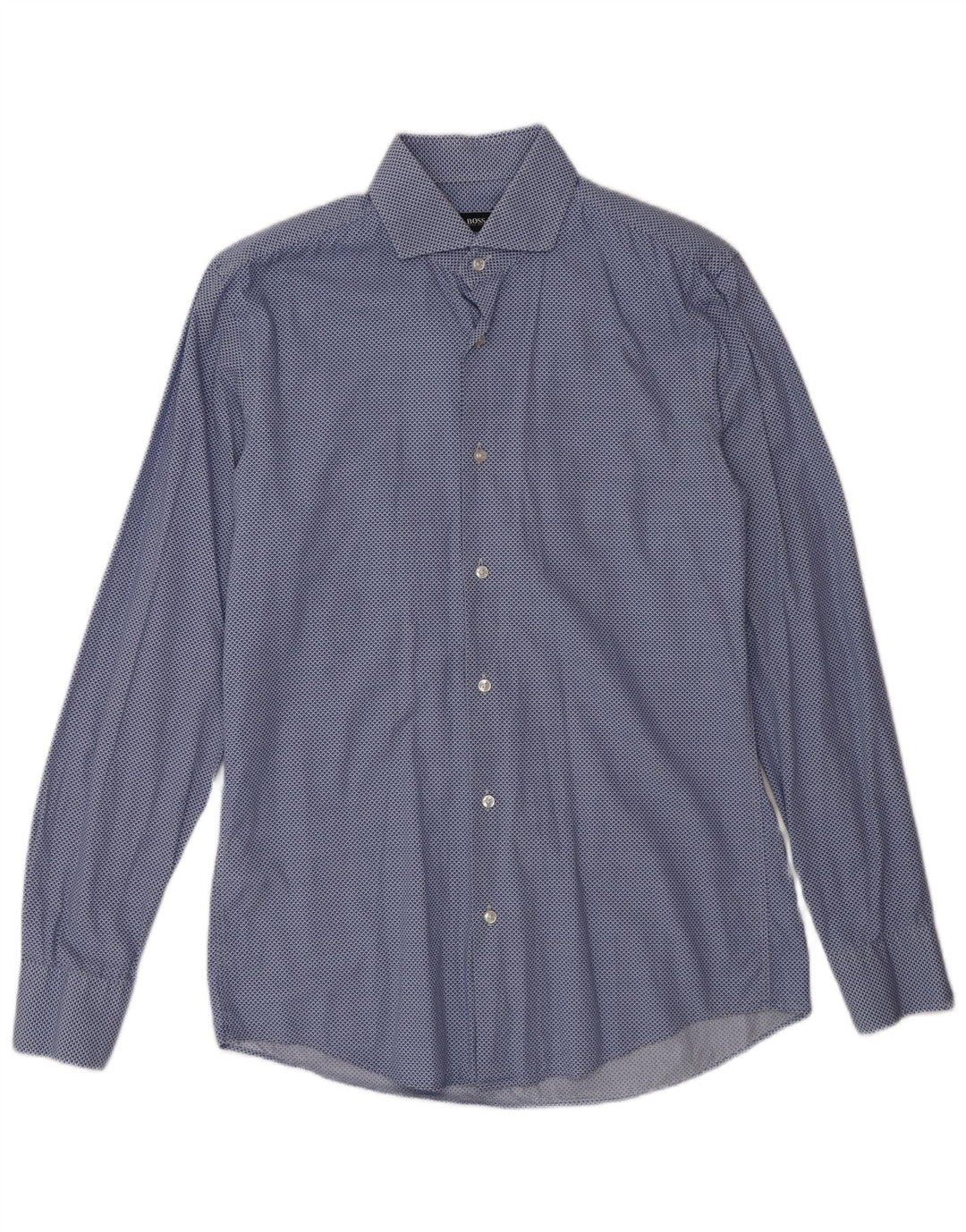 Мужская рубашка приталенного кроя Hugo Boss, размер 38 15, средний синий пятнистый хлопок