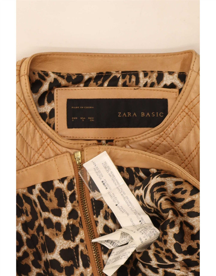 Женская укороченная стеганая куртка из искусственной кожи Zara UK 8, маленький размер, бежевый полиэстер