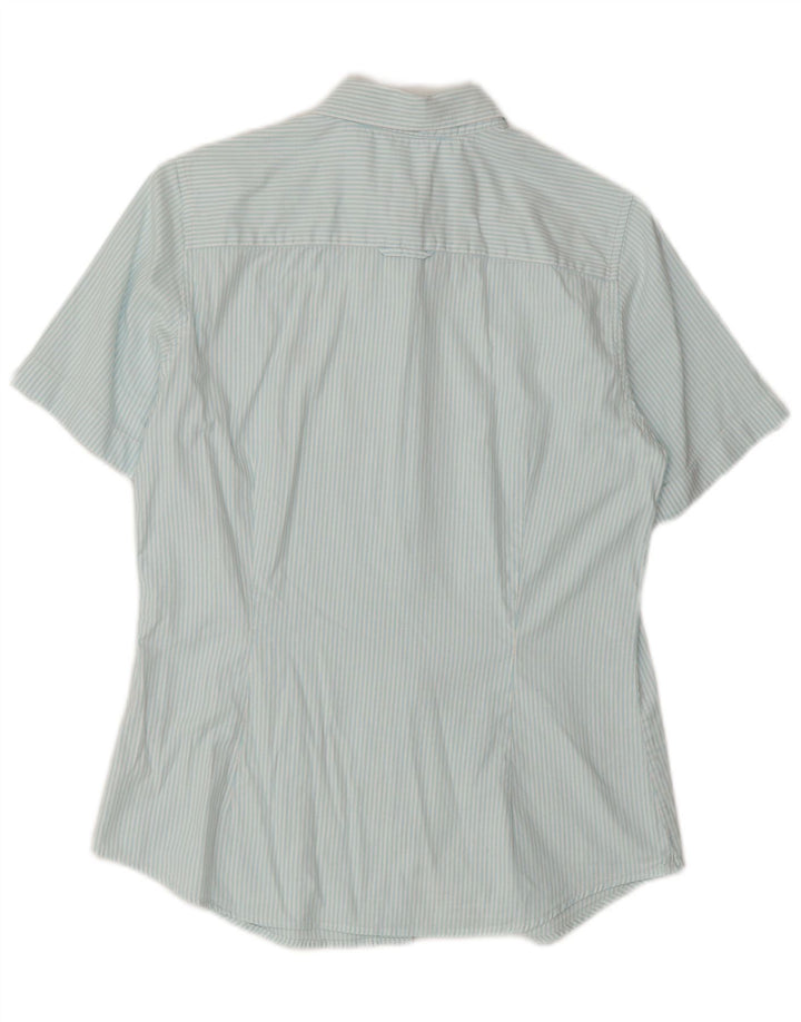 GANT Женская рубашка с коротким рукавом UK 12, средний синий хлопок в тонкую полоску