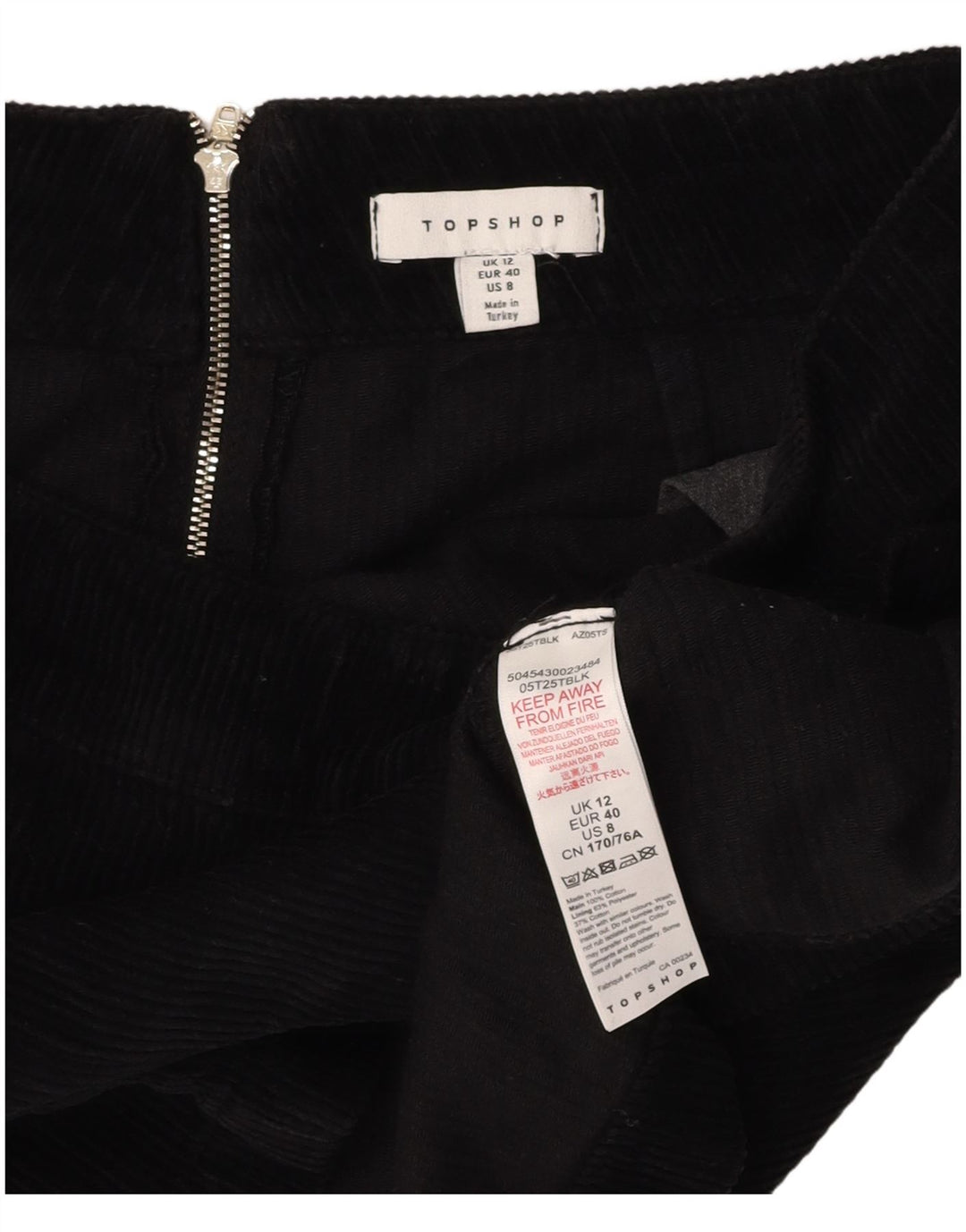 TOPSHOP Женская вельветовая мини-юбка UK 12, средний размер w28, черный хлопок