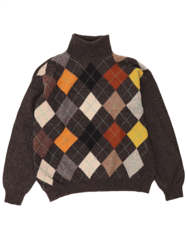 Мужской джемпер с высоким воротником Benetton IT 52, большой серый цвет Argyle/Diamond Wool