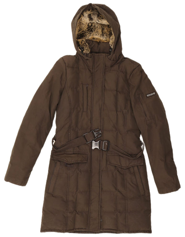 Женское стеганое пальто с капюшоном Woolrich UK 12, хлопок среднего цвета хаки