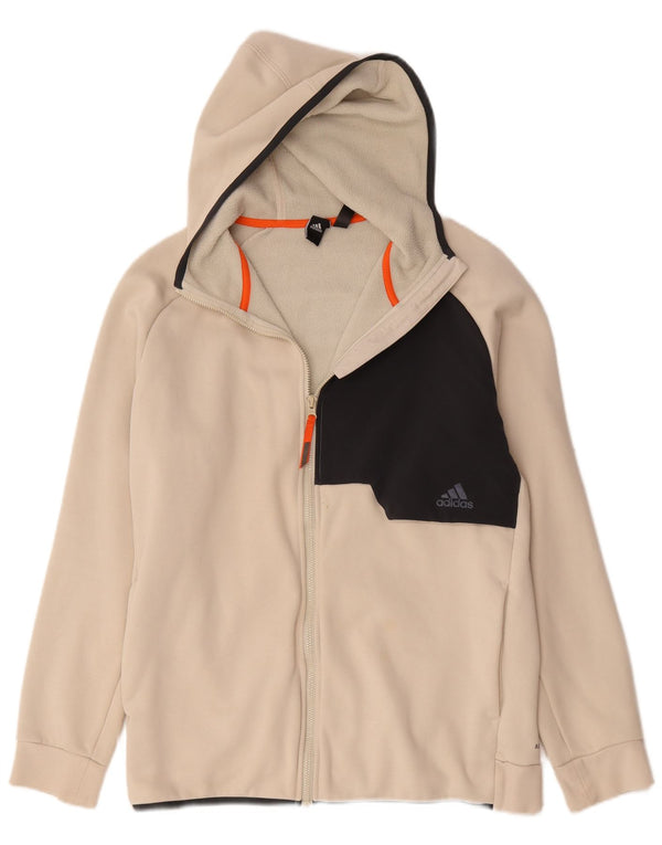Мужской свитер с капюшоном на молнии Adidas Aeroready, большой бежевый, хлопковый с цветными блоками