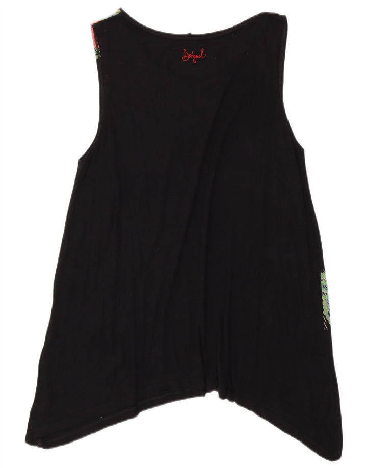 DESIGUAL Женская асимметричная туника без рукавов UK 18 XL, черная с цветочным принтом