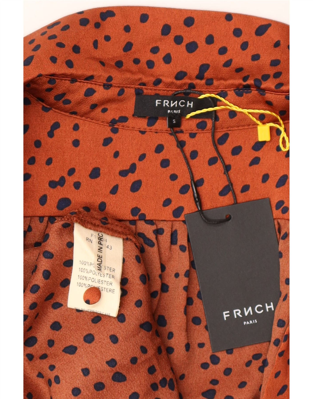 FRNCH Женское платье макси с длинными рукавами UK 10, маленький полиэстер в оранжевые пятна