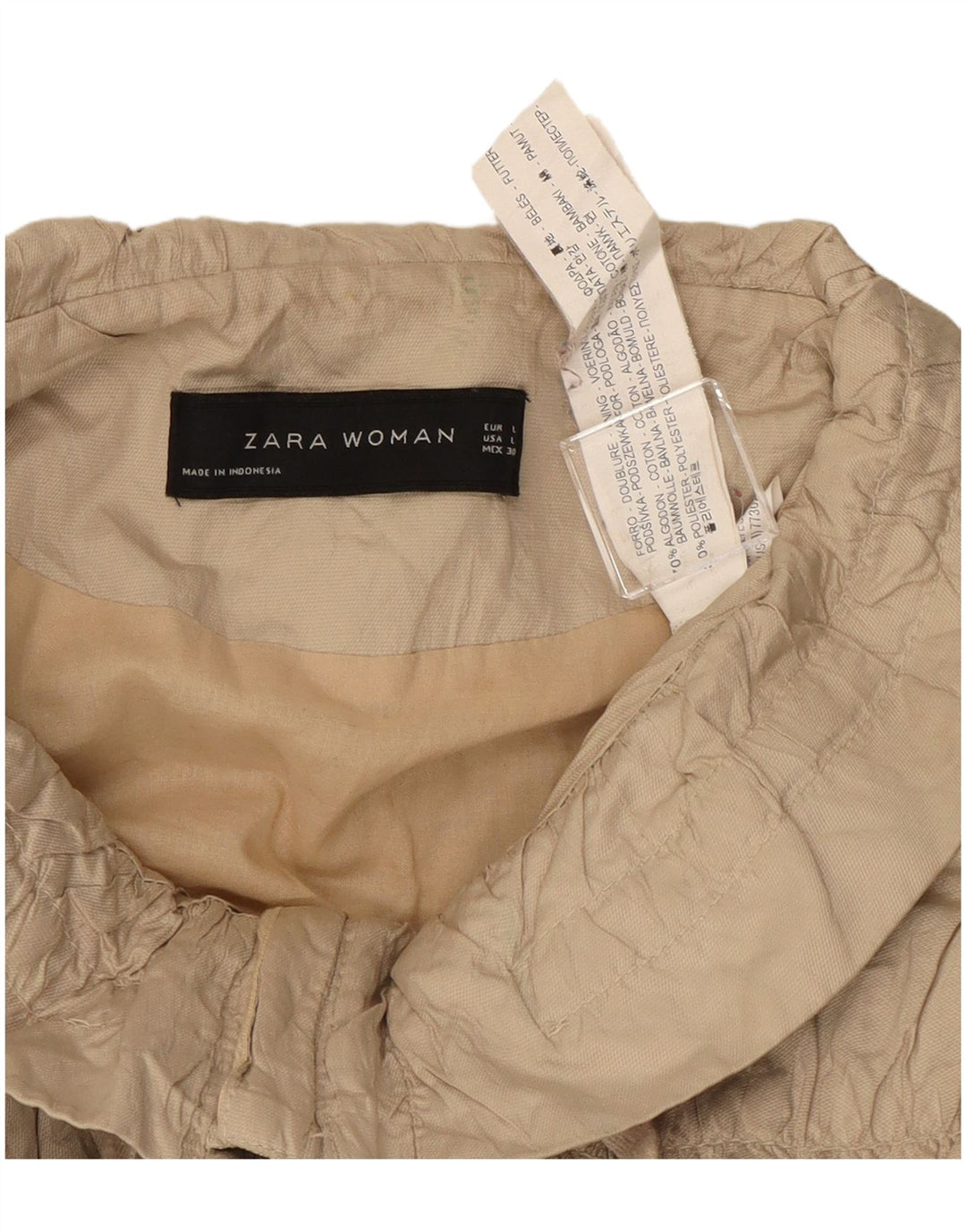 Женский укороченный бомбер Zara UK 14, большой размер, бежевый хлопок