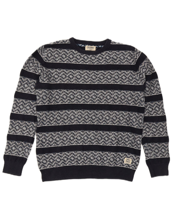Мужской джемпер с круглым вырезом Jack & Jones, большой темно-синий хлопковый свитер с геометрическим рисунком