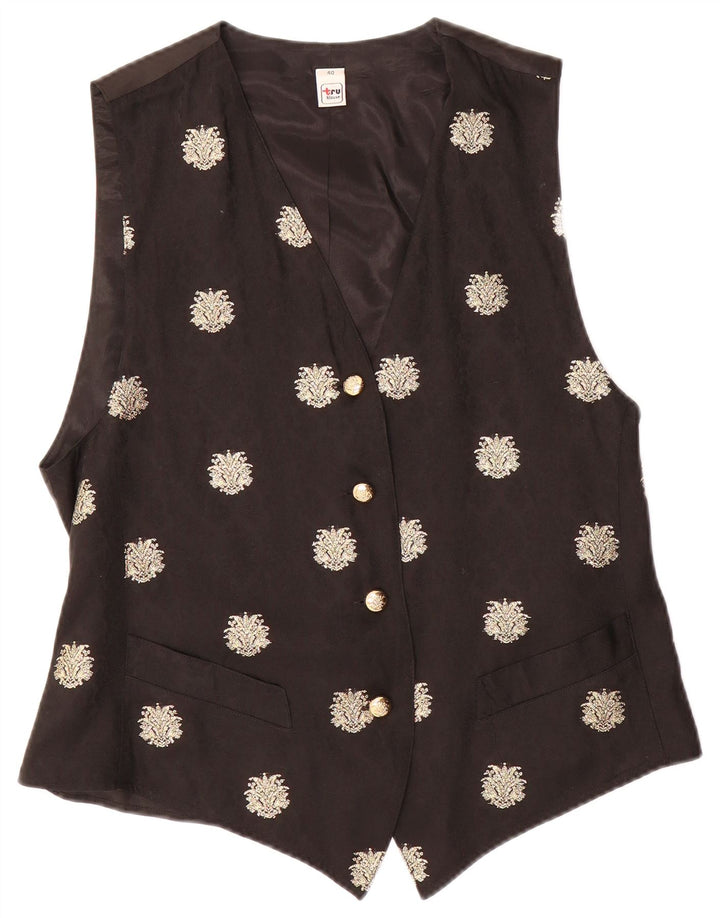 TRU Женский жилет EU 40 Средний Черный Цветочный Ацетат