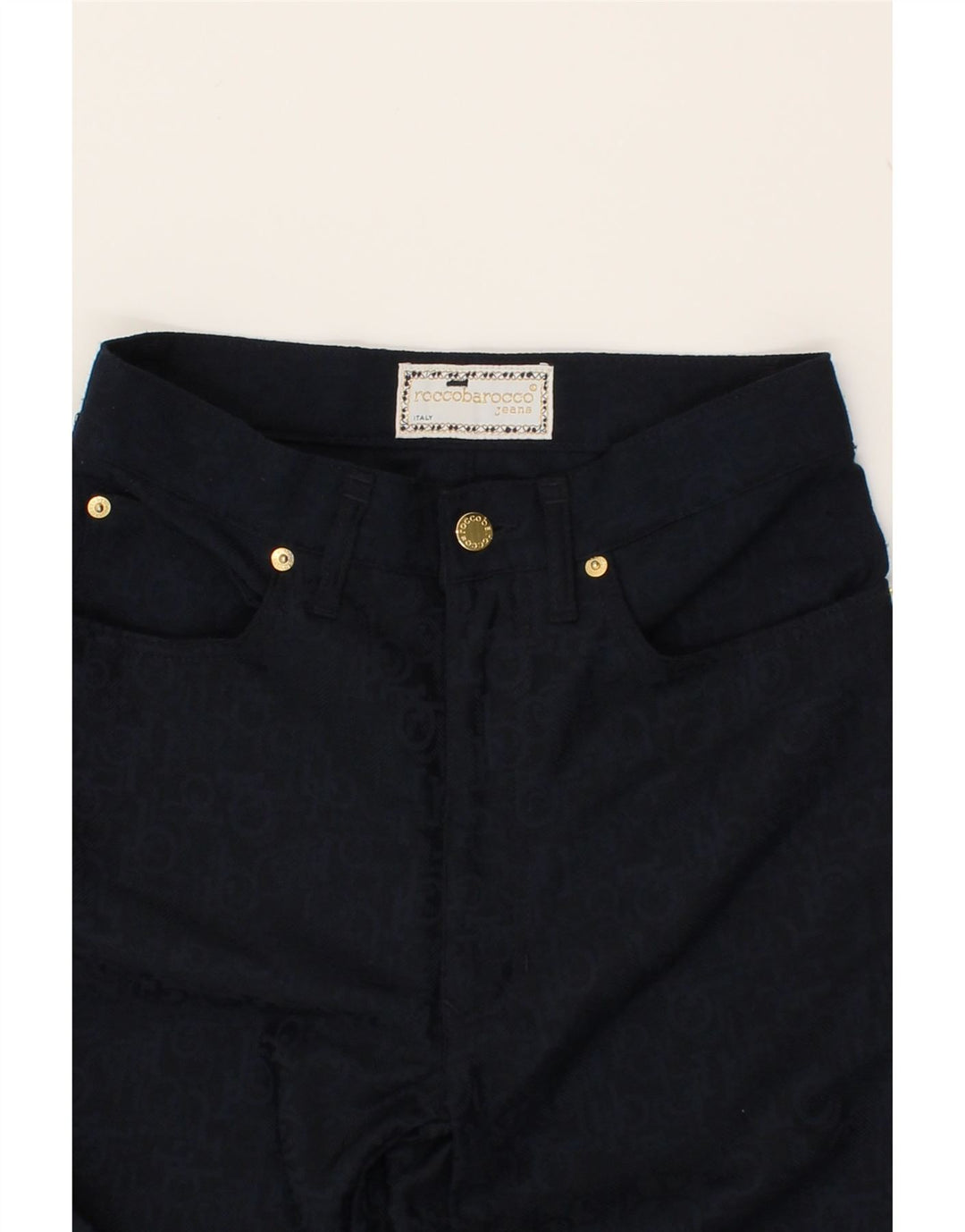 ROCCOBAROCCO Womens Slim Casual Trousers W28 L26 Navy Blue Polyester Vintage Roccobarocco and Second-Hand Roccobarocco from Messina Hembry 