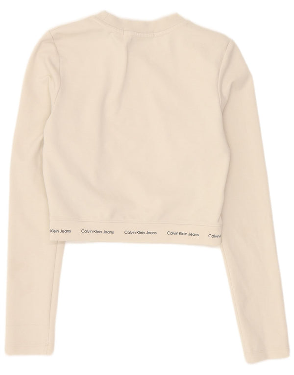 Calvin Klein Jeans Женский укороченный топ с рисунком с длинным рукавом UK 6 XS Белый