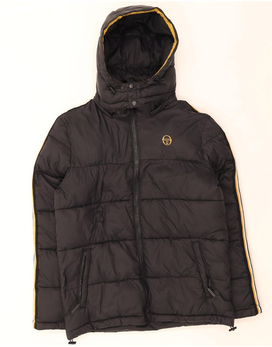 Мужская утепленная куртка с капюшоном Sergio Tacchini UK 40, большая, черный нейлон