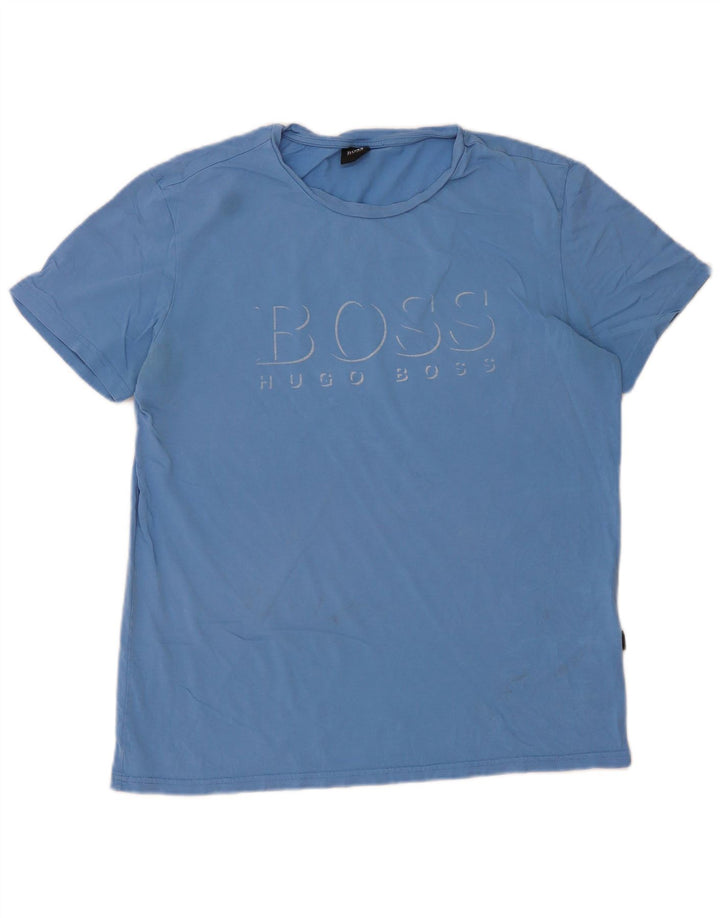 Мужская футболка с рисунком Hugo Boss, большой синий хлопок
