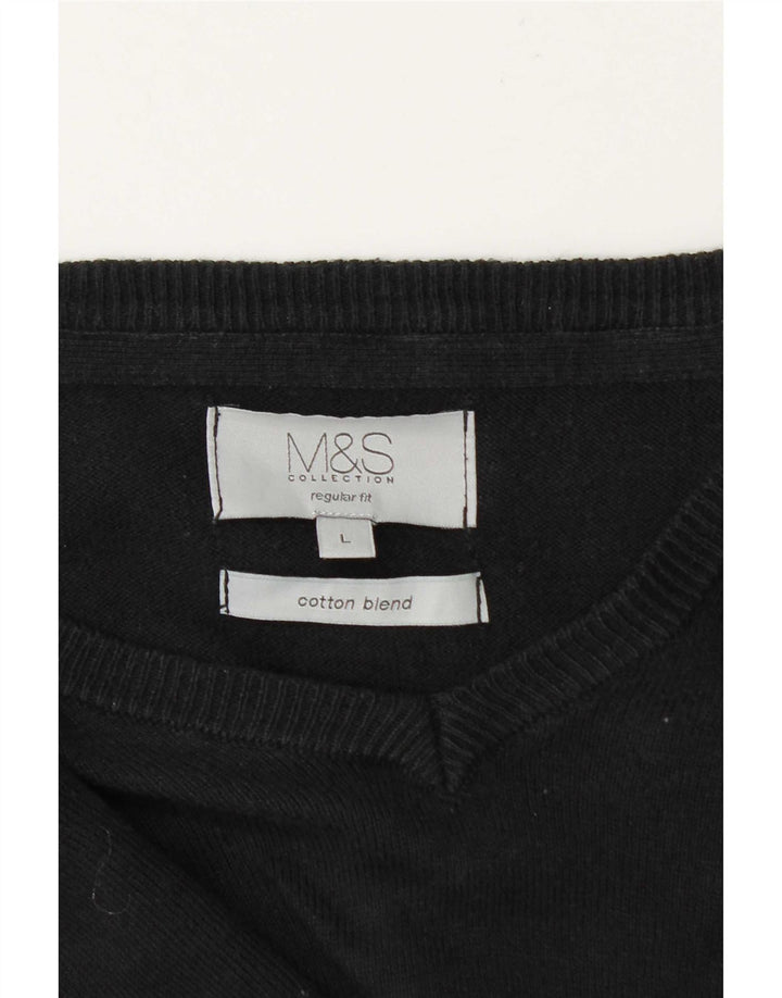 Мужской джемпер стандартного кроя с v-образным вырезом Marks & Spencer, большой черный хлопковый свитер