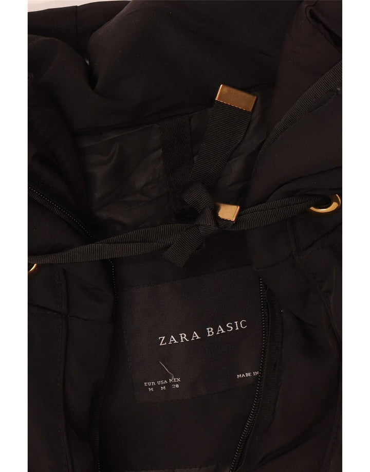 Женская стеганая куртка с капюшоном Zara UK 14, средний черный полиэстер