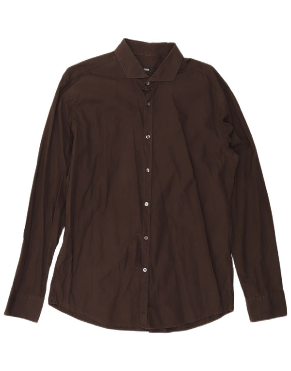 Мужская рубашка Hugo Boss, размер 17, 43 XL, серая, хлопок