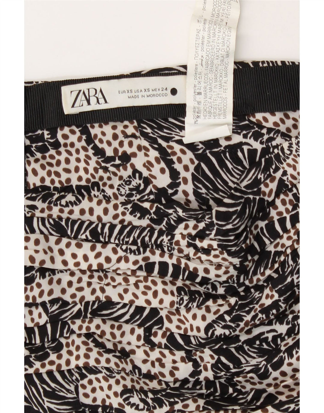Женская мини-юбка Zara XS W24, черная, полиэстер с животным принтом