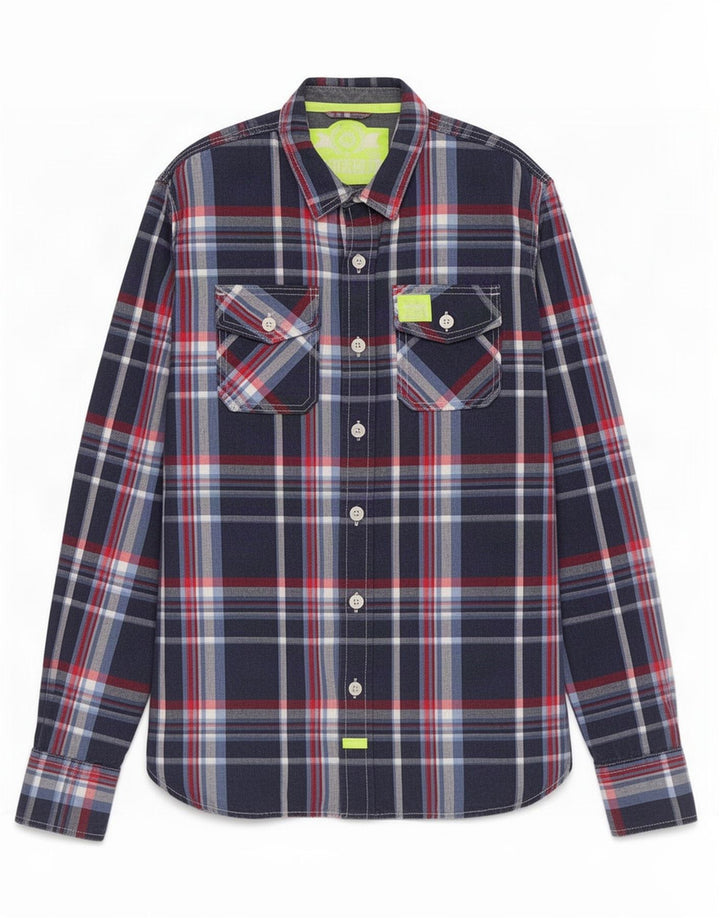 Мужская рубашка Superdry XL, темно-синяя клетка, хлопок