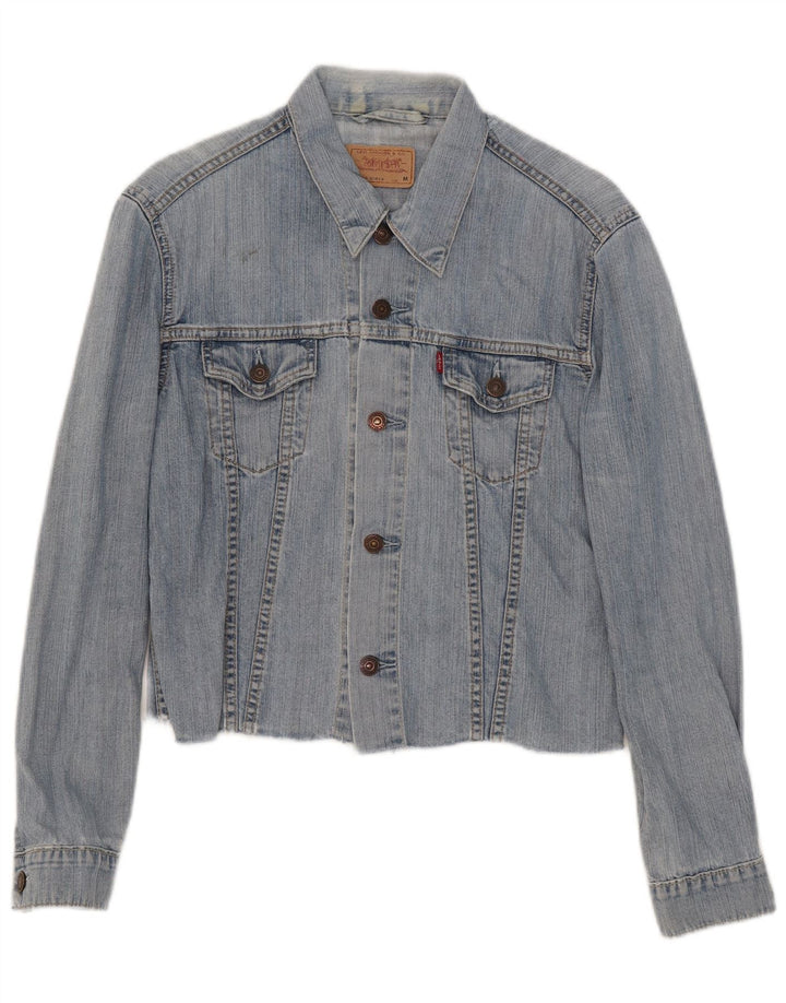 Укороченная джинсовая куртка Levi's для девочек 10-11 лет, хлопковая ткань среднего синего цвета