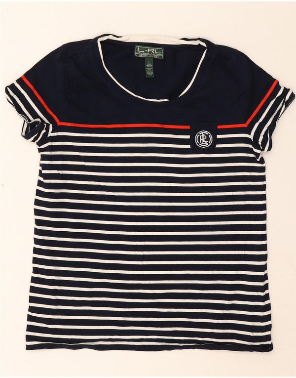Ralph Lauren Womens T-Shirt Top UK 16 Large Navy Blue Striped Cotton