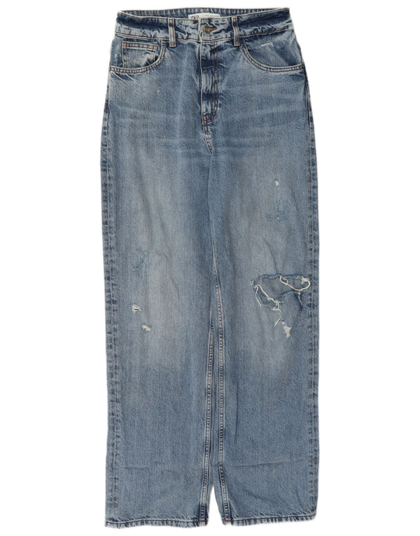 Женские рваные прямые джинсы с высокой талией Zara EU 40, средние W30 L31, синие