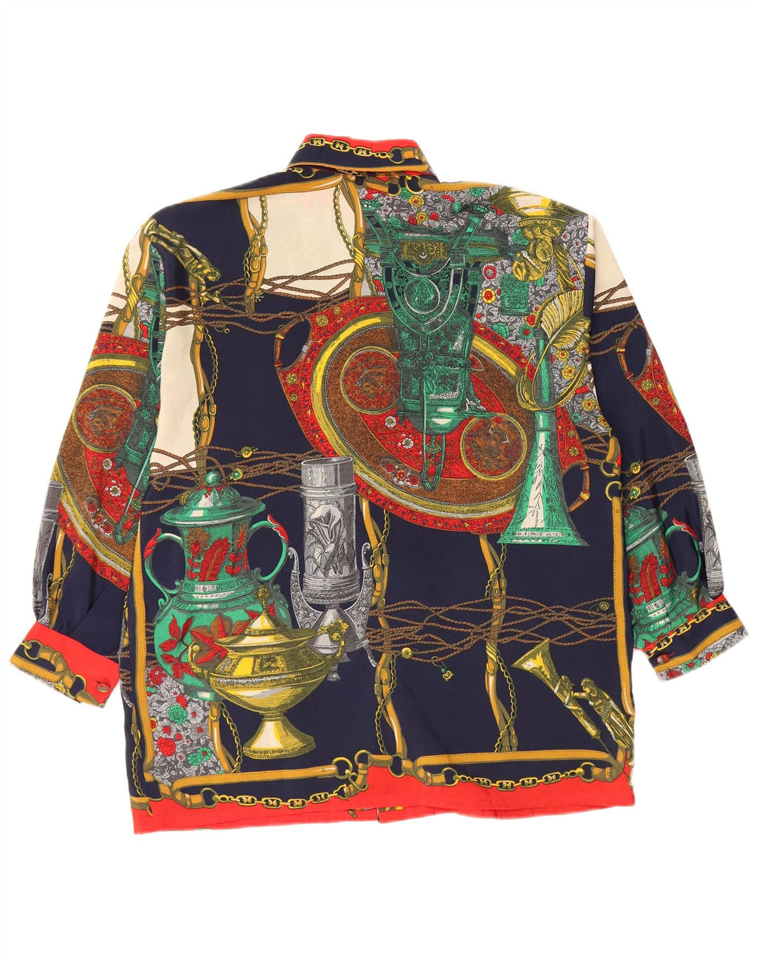 ВИНТАЖНАЯ Женская блузка-рубашка с абстрактным узором, Великобритания 14, средний разноцветный