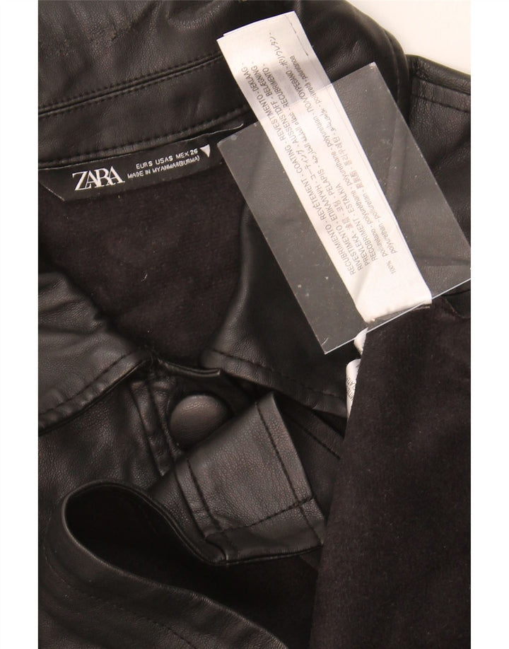 ZARA Womens Oversized Faux Leather Overcoat UK 10 Small Black Polyurethane
