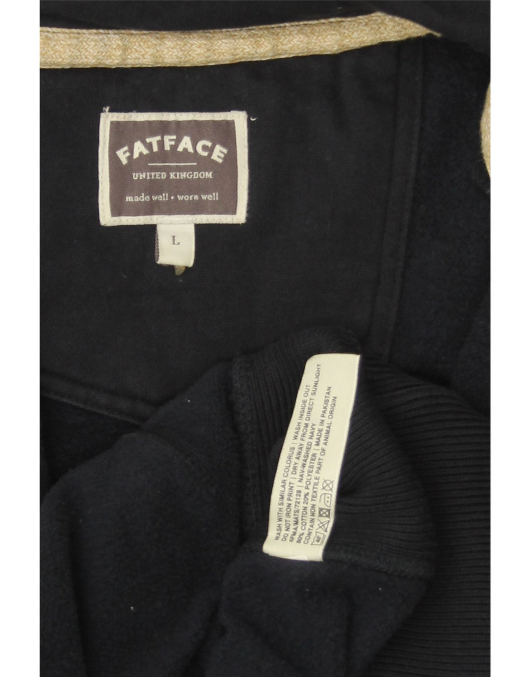 Мужской свитер с капюшоном FAT FACE на молнии, большой темно-синий, хлопковый