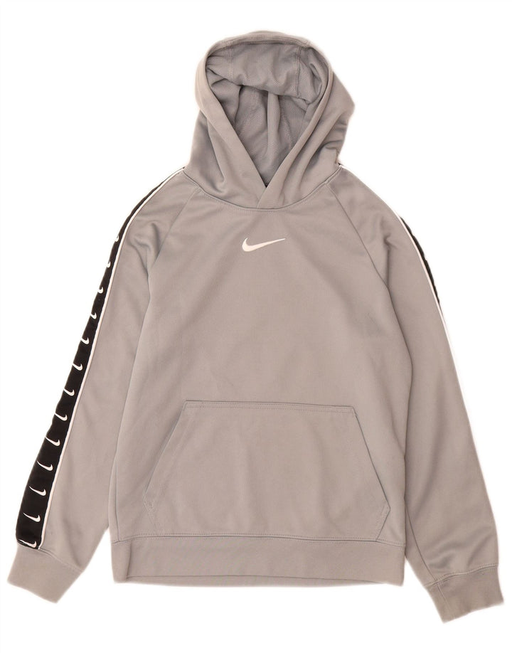 Джемпер с капюшоном Nike для мальчиков 8–9 лет, маленький серый, полиэстер с цветными блоками