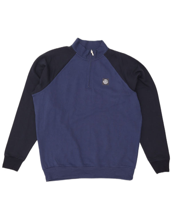 Винтажный мужской свитер с воротником на молнии, джемпер 2XL, синий, хлопок с цветными блоками