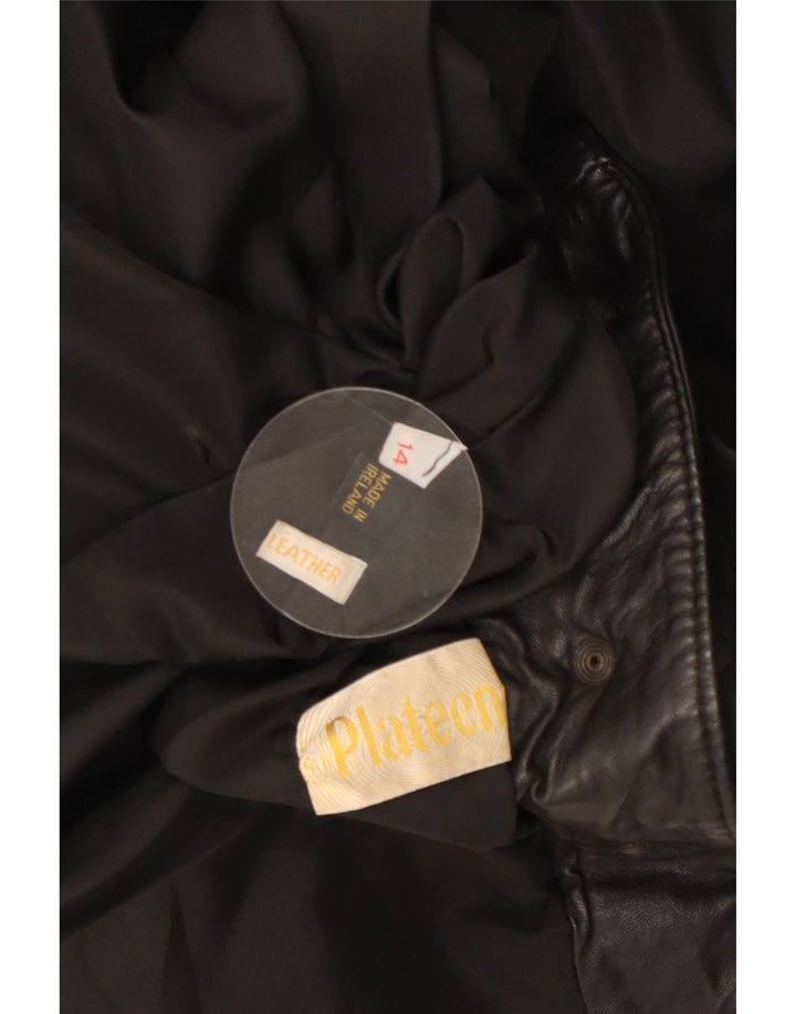 Женская кожаная куртка оверсайз VINTAGE UK 14, большая черная кожа