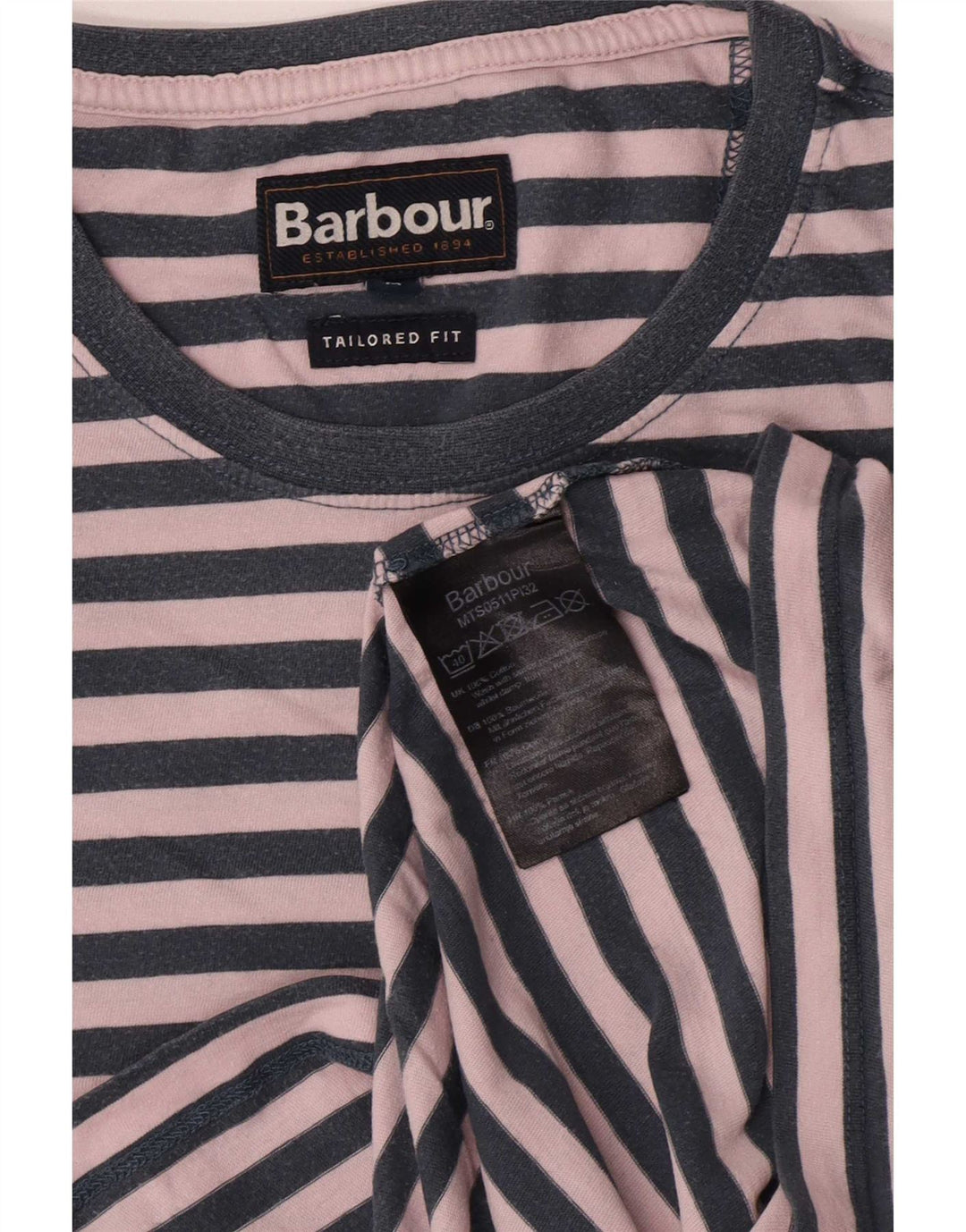 Мужская футболка Barbour по индивидуальному заказу, топ среднего размера, темно-синяя полоска из хлопка