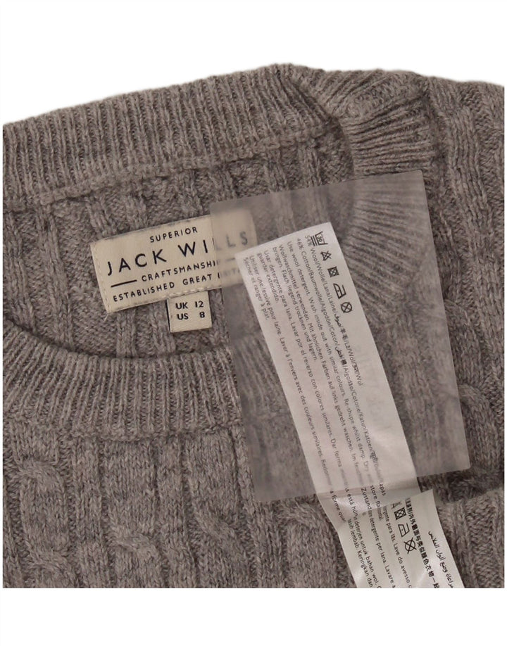 Женский укороченный джемпер с круглым вырезом JACK WILLS, Великобритания 12, шерсть среднего серого цвета