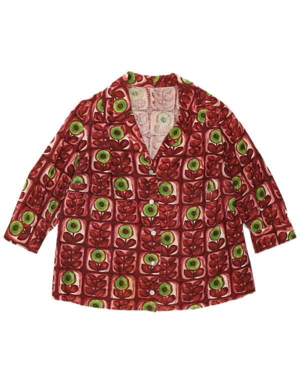 Vintage Womens 3/4 Sleeve Shirt Blouse UK 14 Medium Burgundy Floral Retro