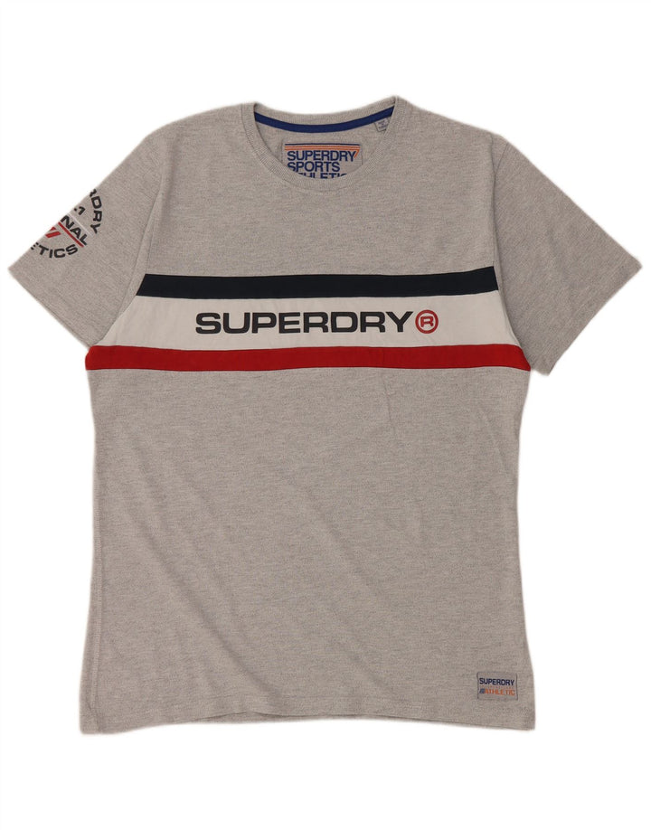 SUPERDRY Женская футболка с рисунком, топ 2XL, серая, с цветными блоками