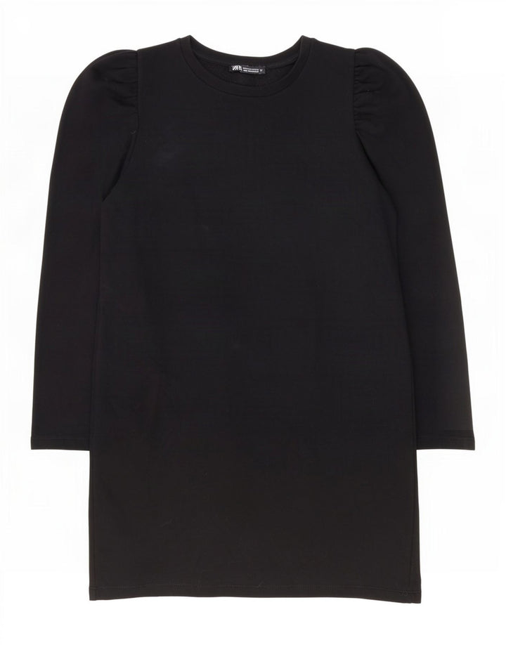 Женское платье прямого кроя Zara UK 14, средний черный хлопок, с длинным рукавом