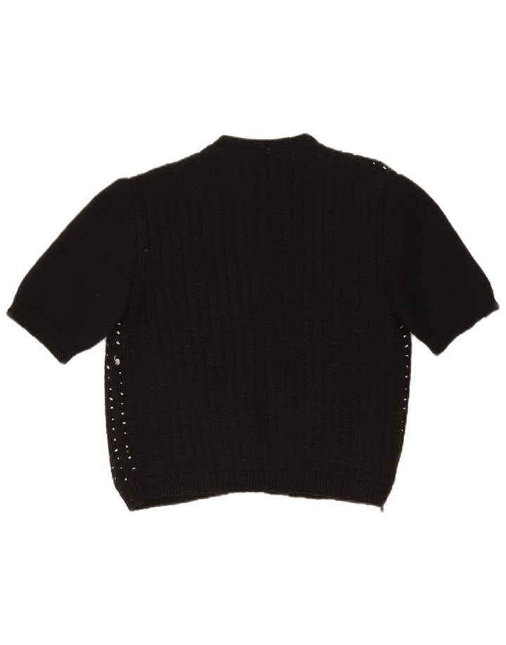 ВИНТАЖНЫЙ женский укороченный кардиган-свитер UK 14, большой черный в крапинку