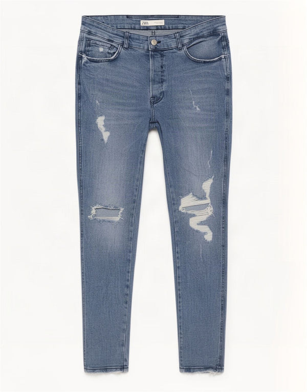 Мужские потертые узкие джинсы Zara EU 44, большие W34 L29, синие