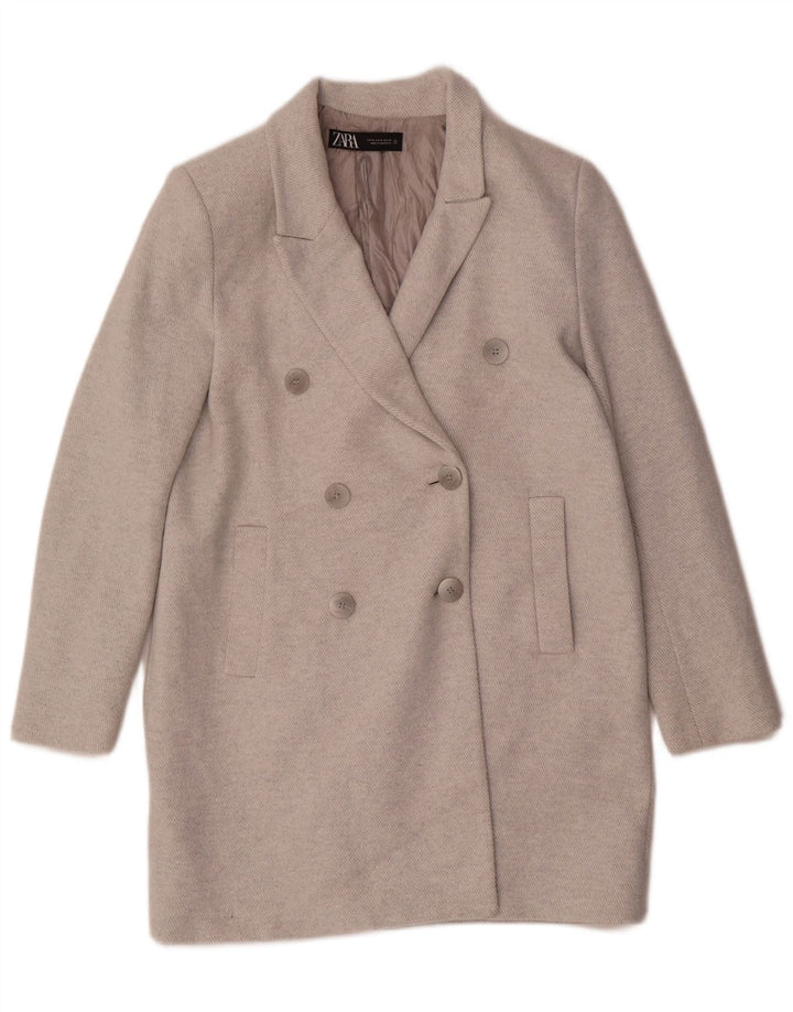 Женское двубортное пальто Zara UK 14, полиэстер среднего серого цвета