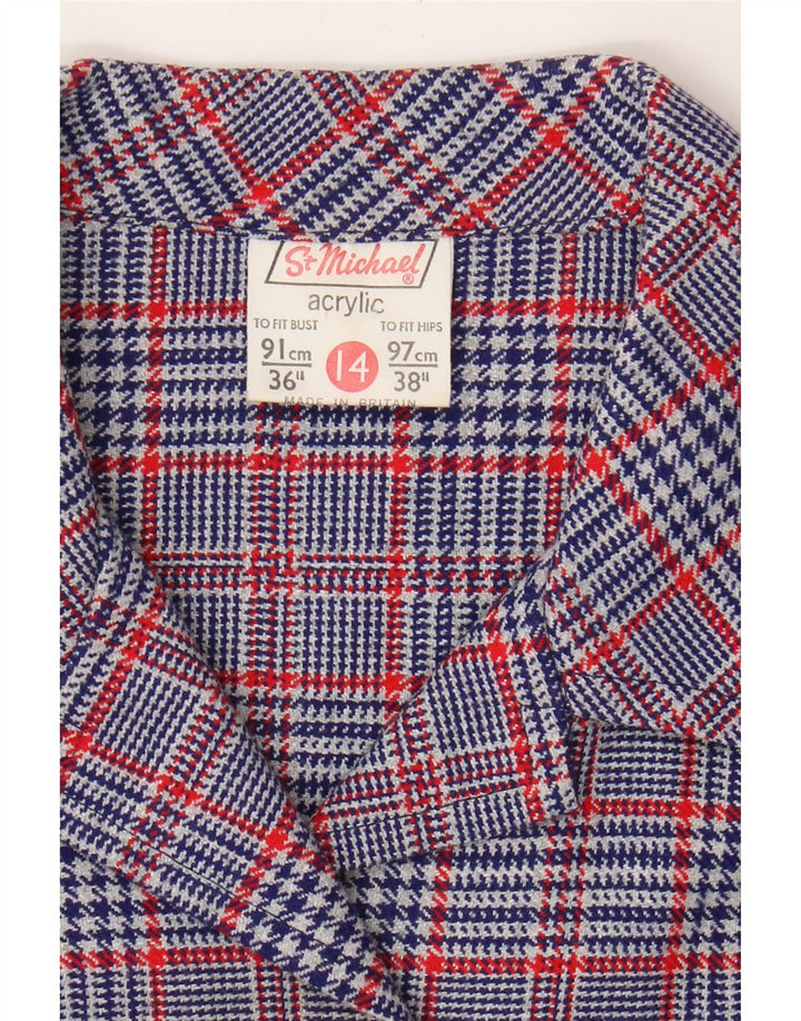 ST MICHAEL Womens 5 Button Blazer Jacket UK 14 Medium Blue Houndstooth Vintage St Michael and Second-Hand St Michael from Messina Hembry 