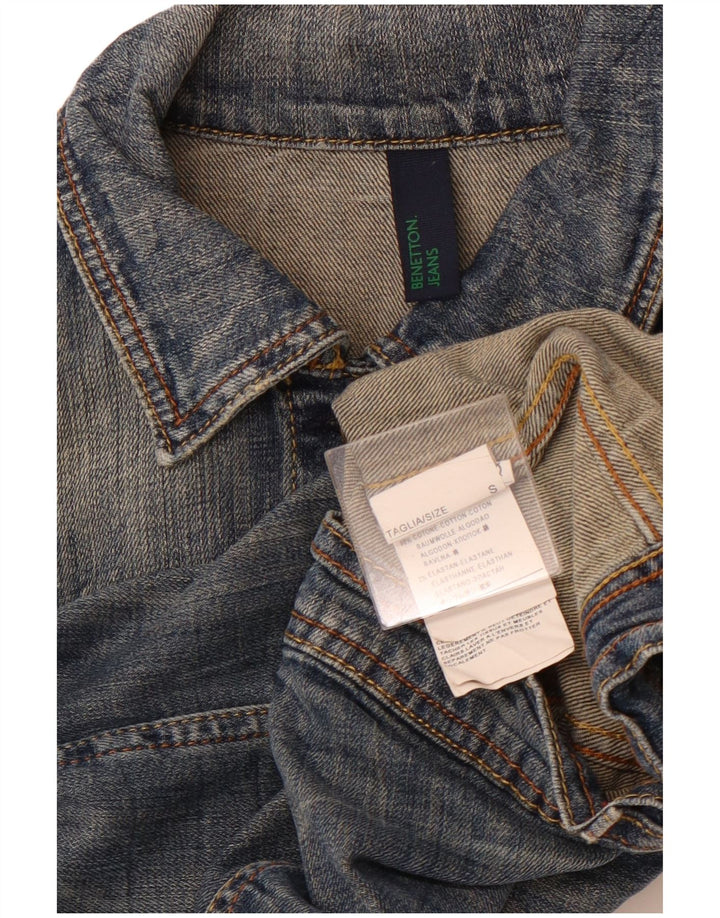 Женская укороченная джинсовая куртка BENETTON UK 10, маленькая, синяя, хлопок