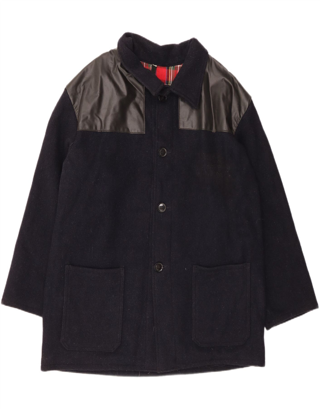 VINTAGE Мужское пальто свободного кроя IT 44 XS Темно-синий, шерсть с цветными блоками