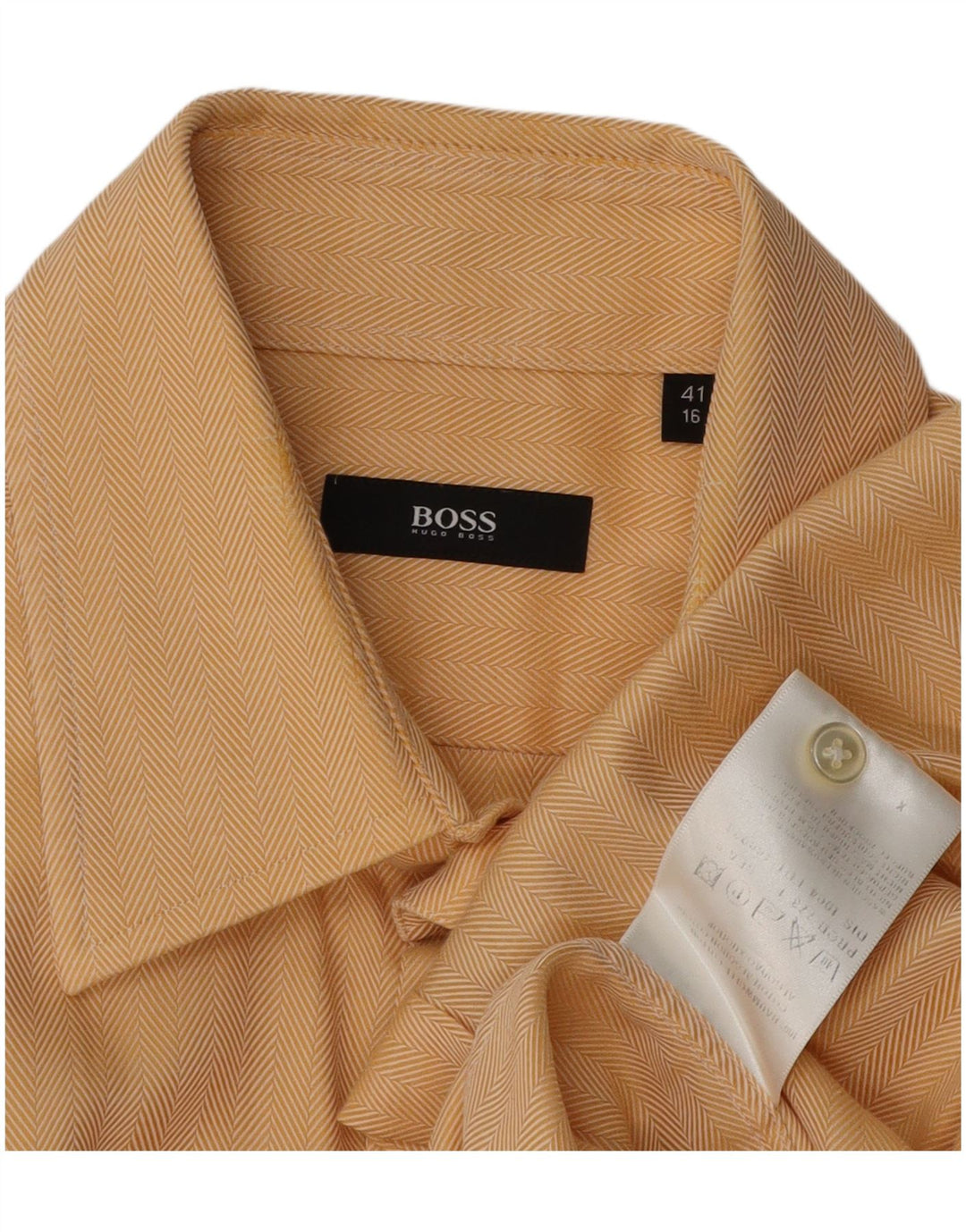 Мужская рубашка HUGO BOSS, размер 41, 16, большая, бежевая, с узором «в ёлочку», хлопок