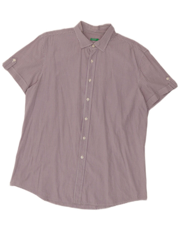 Benetton Mens Short Sleeve Shirt Large Purple Gingham