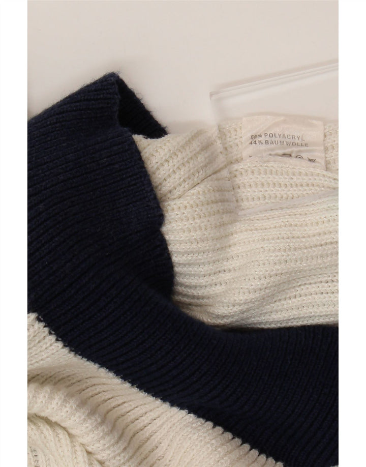 ВИНТАЖНЫЙ женский джемпер с v-образным вырезом, Великобритания 16, большой белый цвет с цветными блоками